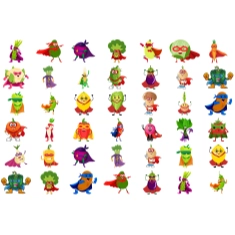 Superhero Vegetable Sticker Sheet | 42 Veggie Super Hero Characters | Kids Educational Stickers